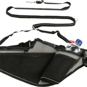 12769 Jogging belt with leash, belt: 70-130 cm/23 cm, leash: 1.15-1.50 m/20 mm, grey/black